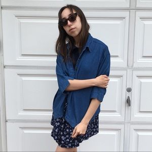 Denim Button Up with Three-Quarter Length Sleeve